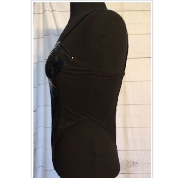 NWT Posh By V Set faux leather/shear bodysuit and pants size medium - Picture 4 of 7